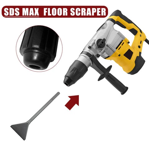 SDS Max floor scraper and 15 Inch Long SDS Max Tile Removal Chisel with 6 Inch Wide Shank, beefy 40Cr steel.