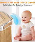 Baby smiling next to a corner with Ten Pack Super Soft Baby Corner Protectors Foolproof Furniture Edge Guards installed.