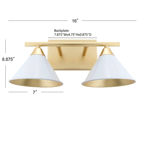 White And Gold Modern Metal Vanity Light Wall Sconce With Cone Shade 16 Inch LED Bulbs Included Hardwired UL Listed For Bathroom Mirror Bedroom Or Hallway