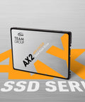 AX2 1TB 2.5 Inch SATA III SSD With 3D NAND TLC Read Up To 540 MBps for laptop and desktop, Amazon Special Edition angled view