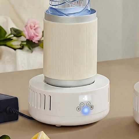 Dual Zone Cup Cooler And Warmer Keeps Your Drinks Totally Chilling Or Scorching Hot Year Round Electric Desk Beverage Station on table.