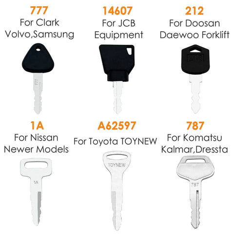 Keys for Clark, JCB, Doosan, Nissan, Toyota, Komatsu in 12 Heavy Equipment Forklift Keys Master Set On One Ring