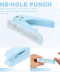 1/4 Inch Hole Punch Handheld Heavy Duty Paper Puncher blue with silicone grip, confetti collector, and debris storage