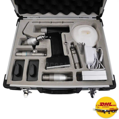 Pro Grade Veterinary Orthopedic Bone Drill And Knockout Precision Surgical Saw With Heavy Duty Motor and accessories in carrying case.