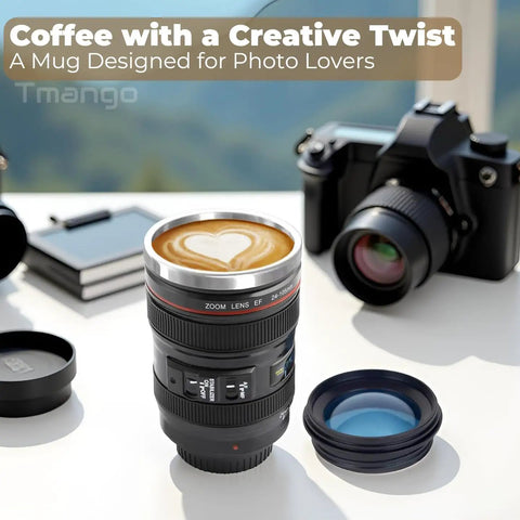 Camera Lens Coffee Mug With Clear Lid And Spoon, Lightweight Lens Cup Replica For Photographers, Gift For Photo Nerds And Fans, Realistic Lens Design, Everyday Coffee Cup, Holiday Gift Box Ready