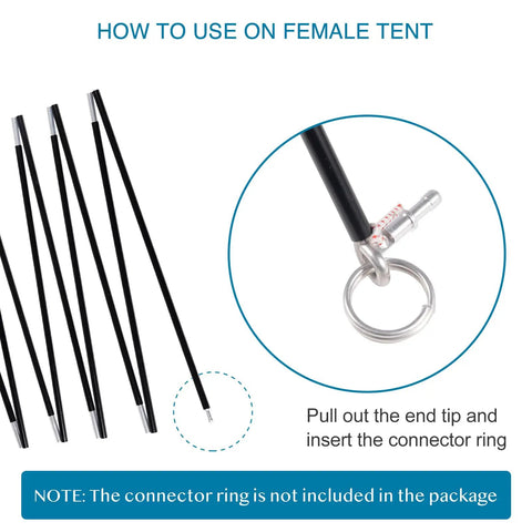 Replacement Tent Poles 20ft Long 1.3 Inch Outer Diameter 9.5mm Three Eighths Inch T6 Heated Aluminum Alloy Rod close-up with connector