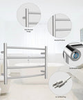 Brushed Nickel Wall Mounted Towel Warmer Rack Electric Stainless Steel Four Curved Bars For Bathroom Plug In 40W ETW29