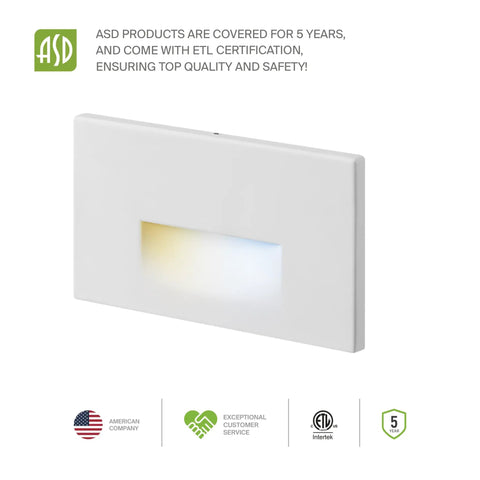 Recessed Outdoor Step Light Fixture With 3CCT Dusk To Dawn, Motion Sensor, Photocell, Waterproof ETL Listed, 3W LED, White Finish
