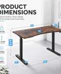 63 By 30 Inch Heavy Duty Dual Motor Electric Standing Desk Slick Curve Top Rock Solid Height Adjustable Sit Stand Workstation dimensions with labels.