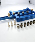 Straight Up Precision Drill Guide Jig And Router Alignment Tool For Woodworking with blue aluminum frame and tight fit pins.