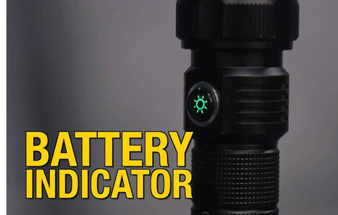 Close-up of a Foldable Rechargeable LED Work Light With COB LED Slim Design And Magnetic Base showing battery indicator light.