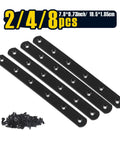 Sturdy Black Stainless Steel Straight Brace Brackets 19x195mm Pack Of 2 4 8 with screws, top angle view