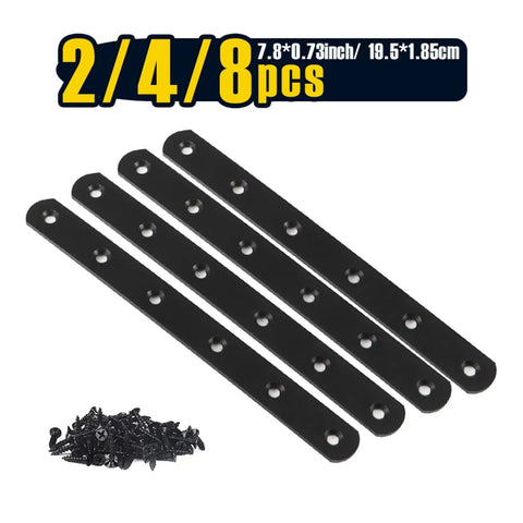 Sturdy Black Stainless Steel Straight Brace Brackets 19x195mm Pack Of 2 4 8 with screws, top angle view