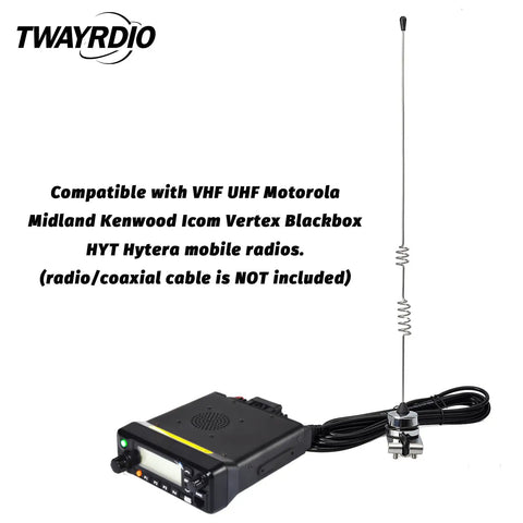 Dual Band 17 Inch NMO Mobile Antenna For VHF UHF 144/430 MHz Radios alongside radio unit