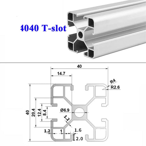 Sturdy 4040 T-Slot Anodized Aluminum Extrusion Profile Rail For 3D Printer CNC Build Custom Machine Frame With Linear Guide System And Quick Install Design, detailed profile and dimensions.