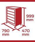 Red Tool Cart On Wheels With Steel Body And Scratch-Resistant Powder Coat dimensions illustration