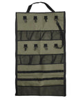 Hanging Travel Toiletry Bag For Camping And Travel, 600D Oxford with 8 hooks, mesh pockets, and loops, displayed flat.