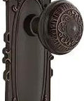 Old School Victorian Door Plate With Egg and Dart Knob Passage Set for Hallways and Closets Two and Three Eighths Inch Backset