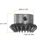 Bevel Gear Set 2 Pack 1M 20 Teeth 10mm Shaft Hole 1 To 1 Ratio 1.5 Module 90 Degree Steering Gear Made From 45 Steel Side View