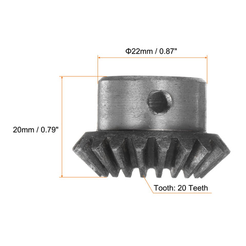 Bevel Gear Set 2 Pack 1M 20 Teeth 10mm Shaft Hole 1 To 1 Ratio 1.5 Module 90 Degree Steering Gear Made From 45 Steel Side View