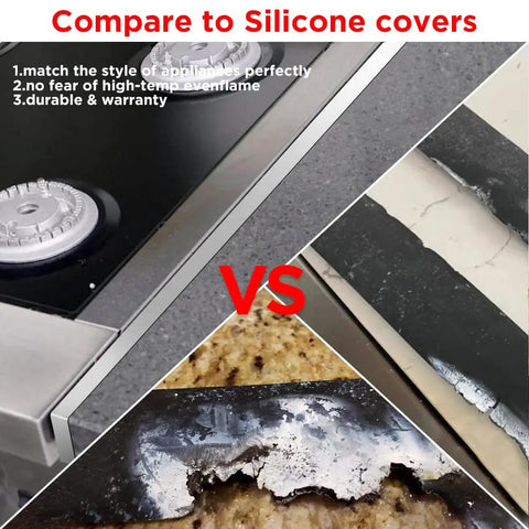 Comparison of stainless steel stove gap filler and silicone covers on countertops