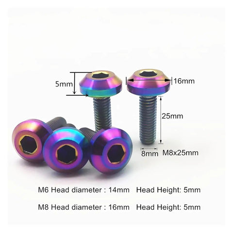 Grade 5 Titanium Hex Socket Screws For Motorcycle Disc Brake Fasteners M6 M8 showing M6 and M8 bolts with dimensions.