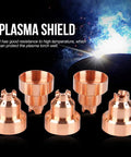 Super Cool Plasma Caps 5 Pack Copper Replacement For Thermal Dynamics 85 And 105 Cutting Torch Consumables displayed with high durability design.
