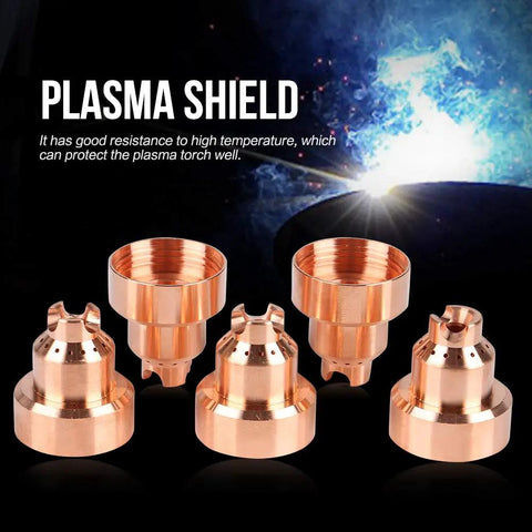 Super Cool Plasma Caps 5 Pack Copper Replacement For Thermal Dynamics 85 And 105 Cutting Torch Consumables displayed with high durability design.