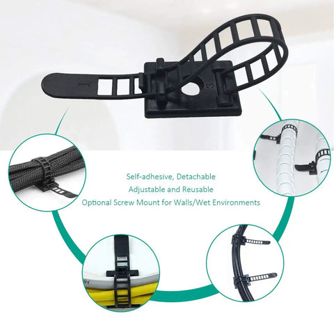 200 Piece Adhesive Nylon Cable Ties And Cord Clips Desk Wire Management Kit Pro Grade Strong Durable Zip Ties
