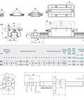 Technical diagram of Heavy Duty Linear Guide Rail Kit With Two HGR20 400mm Rails Four Pillow Blocks SFU1605 400mm Ball Screw