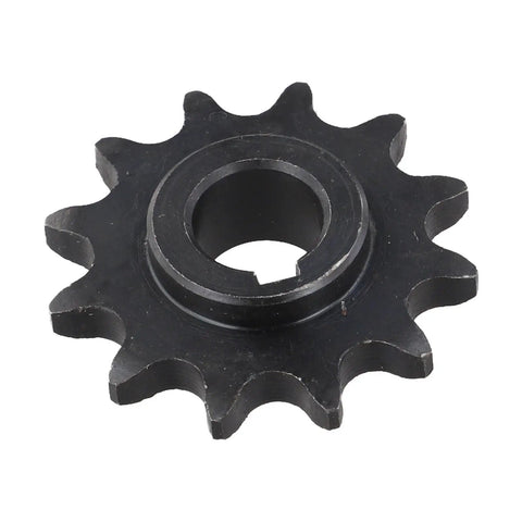 Heavy Duty 12 Tooth Steel Sprocket With 5/8 Bore For #40 #41 #420 Roller Chains On Motorcycles And Go Karts, black gear with central bore.