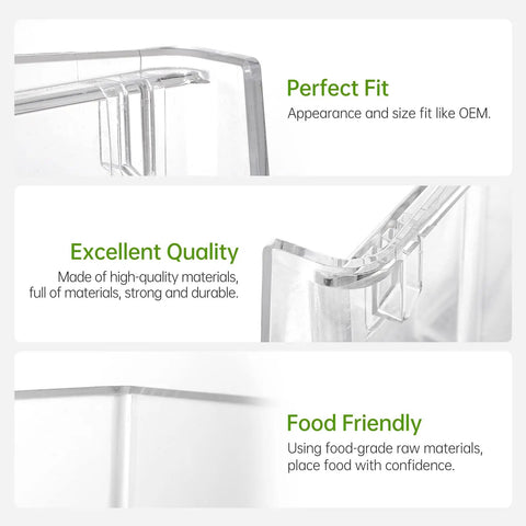 Close-up of an Upgraded Door Shelf Bin Replacement for Fridge Exact Fit W11239961 with food-grade, odor-free material and durable design.