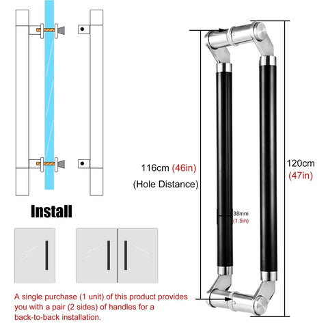 Hotel Hall Glass Door Handle Set With Modern Round Push Pull Design And Easy Install Fittings For Wood Or Glass Doors Black Finish 120Cm Durable 304 Stainless Steel Construction