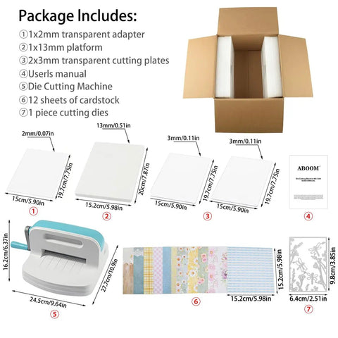 Package contents of Six Inch Die Cutting And Embossing Machine For Card Making And Scrapbooking, Diy Crafts, Beginner Friendly, Portable