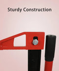 Close-up of 60 Inch Ratcheting Off Road Farm Jack Be Beefy 3 Ton Capacity 6,600 Lb Heavy Duty Lift in red and black, sturdy construction.