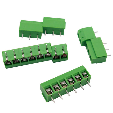60 Pack Go-To 2 Pin and 3 Pin 5mm Pitch PCB Mount Screw Terminal Block Connectors Can Be Spliced Green for 14-22 AWG Wires Rated AC 300V 10A Easy To Install, green PCB terminal blocks