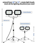 Dual Head 200W LED Work Light With Adjustable Telescoping Tripod Stand, 20000 Lumen And 10000 Lumen Brightness Options