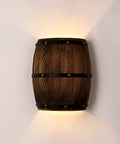 Antique Wood Wine Barrel Wall Sconce For Bar Area With Up And Down Lighting Steampunk Vibe Indoor Wall Lamp Classic Nautical Beer