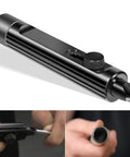 Side view of tubing deburring tool, black metal with knurled knob, for 3/16-1/2 in brake/fuel/coolant lines.