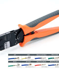 iCrimp IWS-3220M micro connector pin crimping tool, side view with orange and gray textured grips