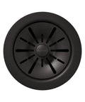 Top view of Quartz Color Matched Disposer Flange With Removable Basket Strainer And Rubber Stopper 3-1/2 Inch Polymer Drain Black Finish