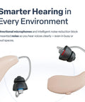 Wireless Rechargeable OTC Hearing Aid for Seniors and Adults Ultra Comfortable Design Nearly Invisible Fit Clean Digital Sound for Everyday Listening and Crystal Clear Convos, beige behind-the-ear model shown.