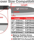 Knife cover size compatibility chart for Natural Magnolia Wood Saya Cover For Deba Knife 6.5 Inch With Safety Pin Dope Handcrafted Japanese Wooden Sheath For Deba 150mm 165mm 180mm Beautiful Wood Grain Finish Practical Knife Accessory.