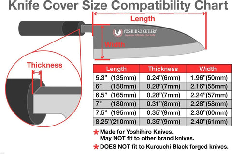 Knife cover size compatibility chart for Natural Magnolia Wood Saya Cover For Deba 7 Inch Knife Ho No Ki Japanese Magnolia Sheath