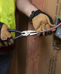 High Leverage Lineman Pliers With Crimp Die And Toothed Pipe Grip Induction Hardened Knives 8 Inch Electrician Tool in use