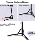 Foldable Bike Repair Stand With Height Adjustable Arm, Beefy Yet Portable Home Maintenance Rack with sturdy triangular base and non-slip foot pads.