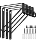 Heavy Duty Closet Rod Brackets Four Pack Wall Mount Shelf Supports Crafted From Cold Rolled Steel With Rust Proof Black Finish.