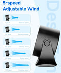 Portable Desk Fan With LED Display And 5 Speed Turbo Airflow 6 Inch Compact Table Fan showing adjustable wind speeds
