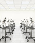 Laboratory with microscopes illuminated by 2x2 LED Flat Panel Light With 3300 Lumens, Switchable 3500K 4000K 5000K CCT.