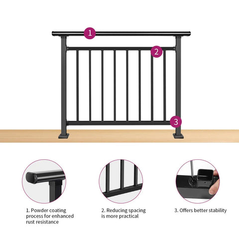 Preassembled Horizontal Deck Railing Kit Featuring Tight Baluster Spacing And Rock Solid Metal Frame Crafted From Heavy Duty Black Steel for deck safety.